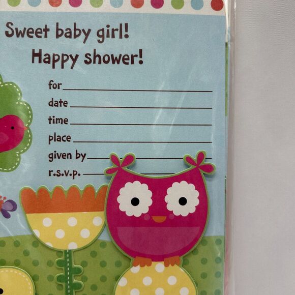 HALLMARK Owl Sweet Baby Girl Dimensional Shower Invitations - 10 Cards+E… - Picture 4 of 5